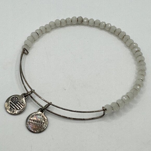 Alex And Ani White Beaded Expandable Silver Bangle Bracelet - Picture 1 of 3